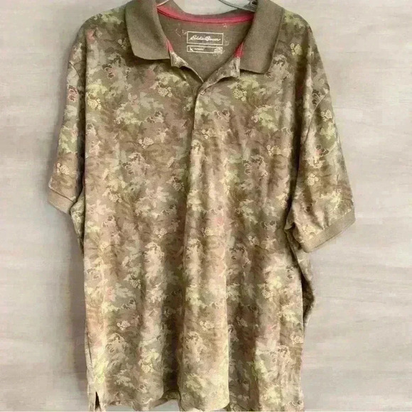 Eddie Bauer Classic Field Pro Short Sleeve Polo Shirt Mens 2XL Green Floral - Picture 8 of 8